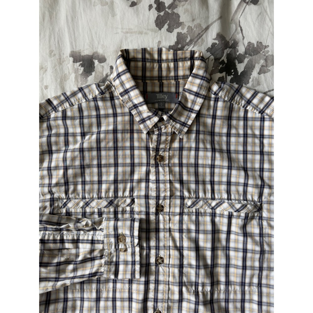 Vintage Tilley Endurables Mens Plaid Bamboo Rayon Blend Long Sleeve Button Shirt
